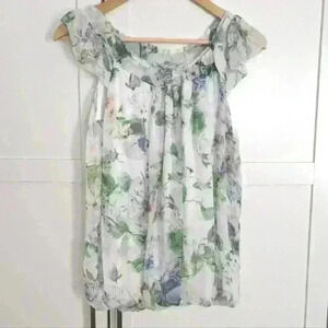 ELENA BALDI  | Floral Silk Blend Lightly Lined Ruffled Top Size Small